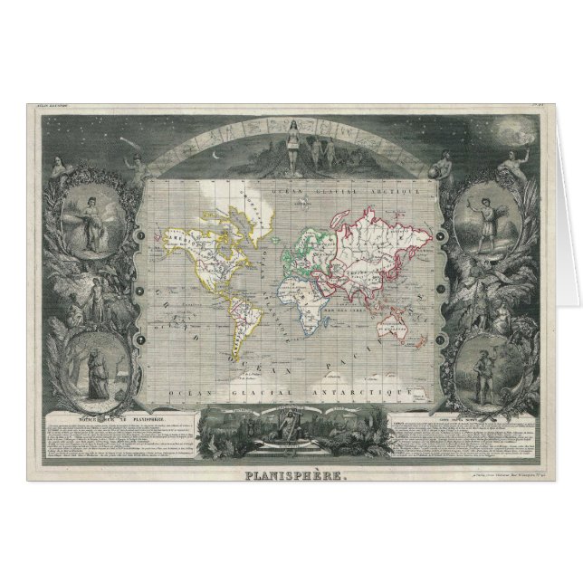 Cartão Mapa 1847 de Levasseur do vencedor do Planisphere (Frente Horizontal)