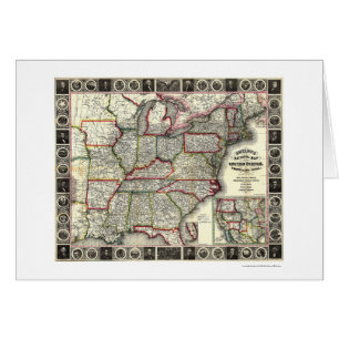 Cartão Mapa 1852 dos Estados Unidos de Phelps