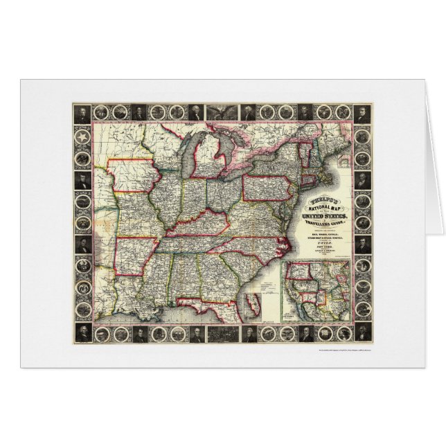 Cartão Mapa 1852 dos Estados Unidos de Phelps (Frente Horizontal)