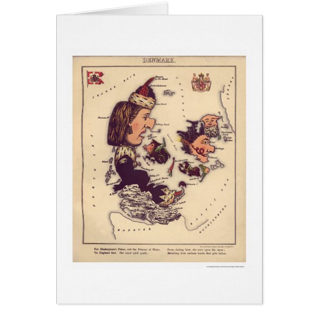 Cartão Mapa 1868 da caricatura de Dinamarca (Frente)