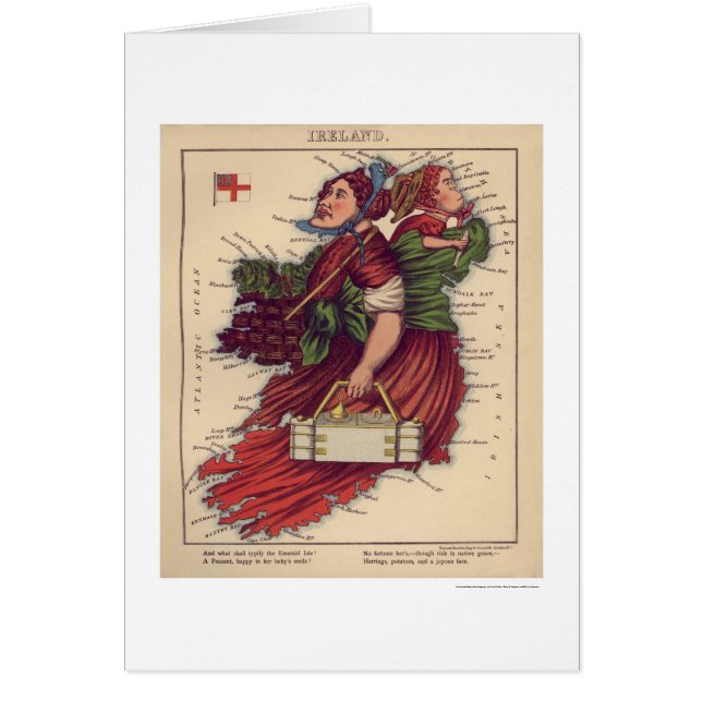 Cartão Mapa 1868 da caricatura de Ireland (Frente)