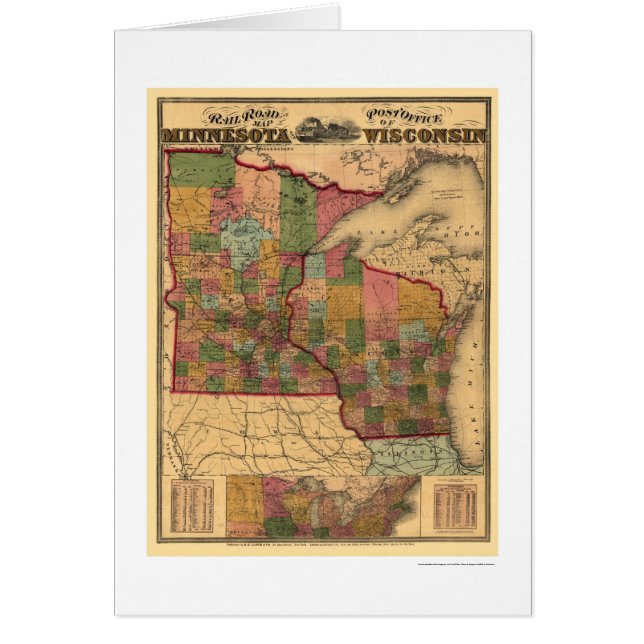 Cartão Mapa 1871 da estrada de ferro de Minnesota & de (Frente)