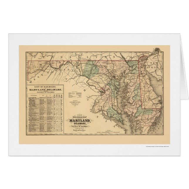 Cartão Mapa 1876 da estrada de ferro de Maryland & de (Frente Horizontal)