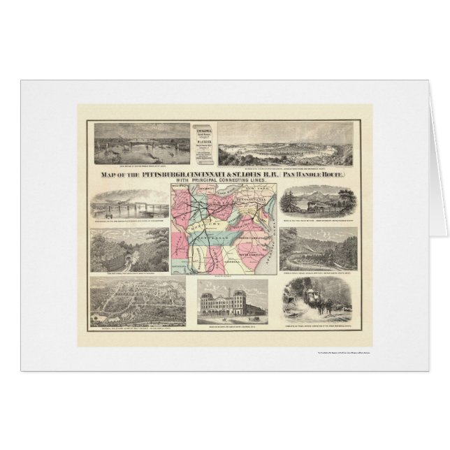 Cartão Mapa 1877 da estrada de ferro de Pittsburg (Frente Horizontal)