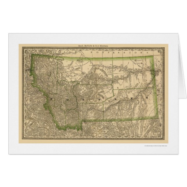 Cartão Mapa 1881 da estrada de ferro de Montana (Frente Horizontal)