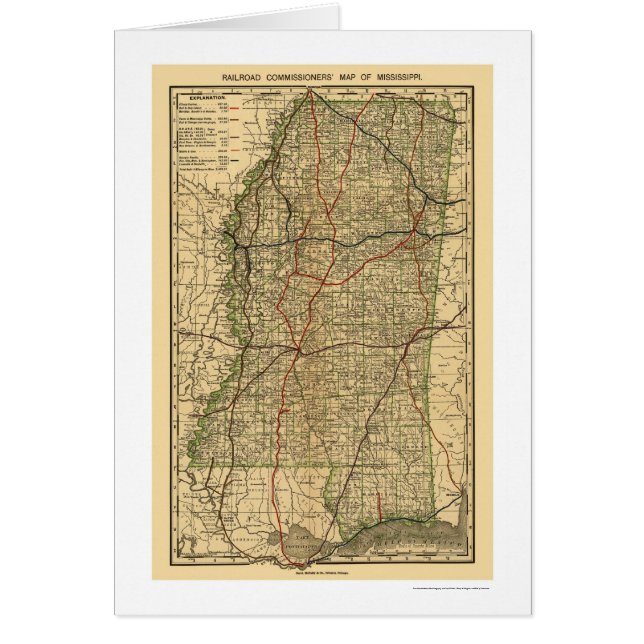 Cartão Mapa 1888 da estrada de ferro de Mississippi (Frente)