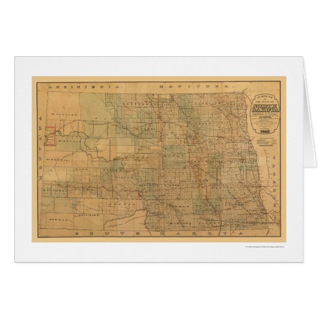 Cartão Mapa 1892 da estrada de ferro de North Dakota (Frente Horizontal)