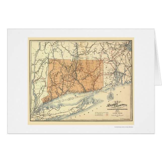 Cartão Mapa 1893 da estrada de ferro de Connecticut (Frente Horizontal)