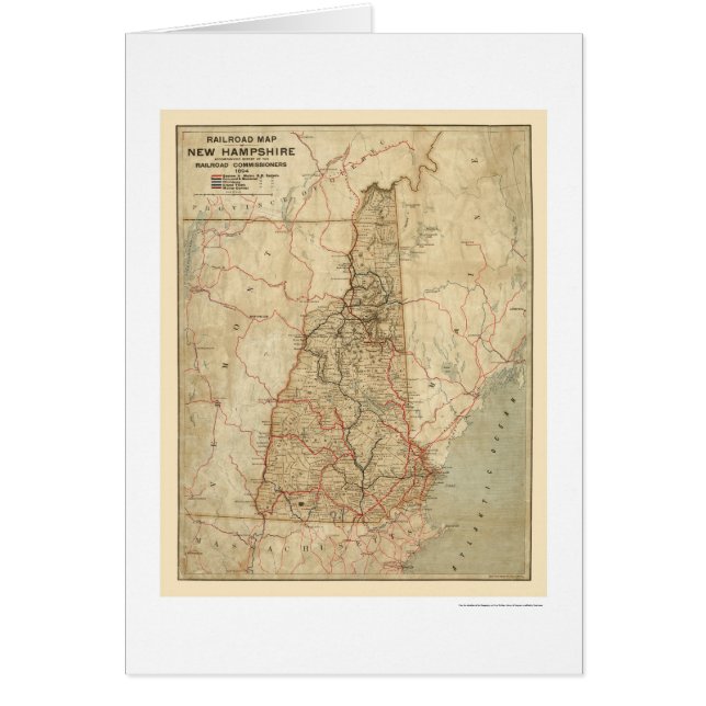 Cartão Mapa 1894 da estrada de ferro de New Hampshire (Frente)
