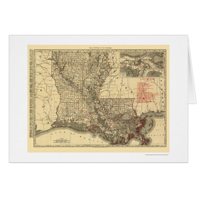 Cartão Mapa 1896 da estrada de ferro de Louisiana (Frente Horizontal)
