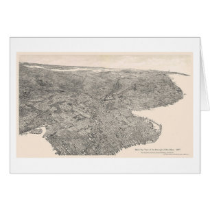 Cartão Mapa 1897 de Brooklyn, New York Birdseye