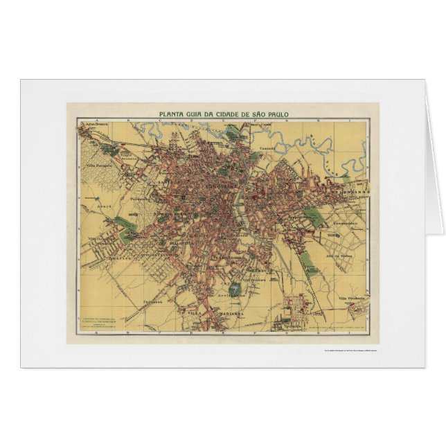 Cartão Mapa 1913 de Sao Paulo Brasil (Frente Horizontal)
