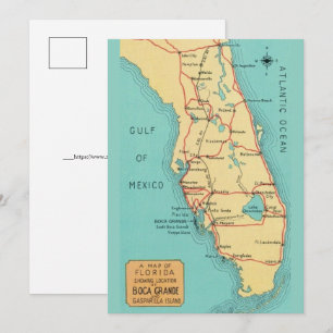Cartão Mapa 5x7 Boca Grande Useppa Island Flórida