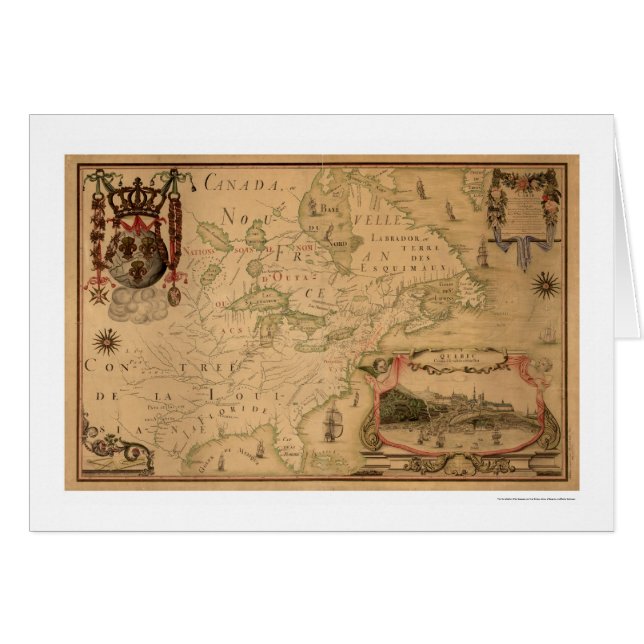 Cartão Mapa adiantado 1688 de Quebeque Canadá (Frente Horizontal)
