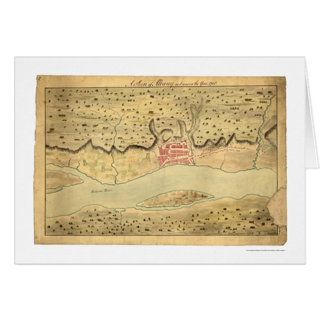 Cartão Mapa adiantado 1758 de Albany New York (Frente Horizontal)