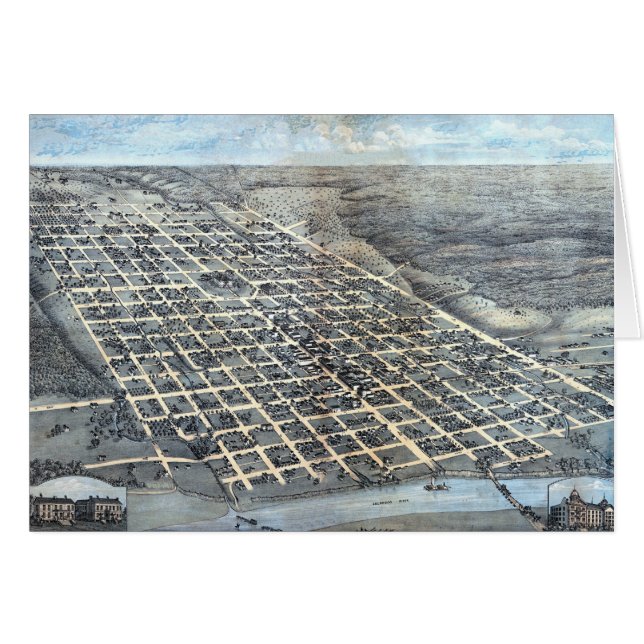 Cartão Mapa aério antigo da cidade de Austin, Texas de 18 (Frente Horizontal)