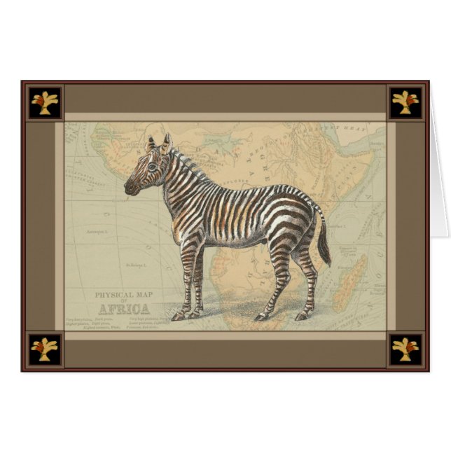 Cartão Mapa africano e zebra (Frente Horizontal)