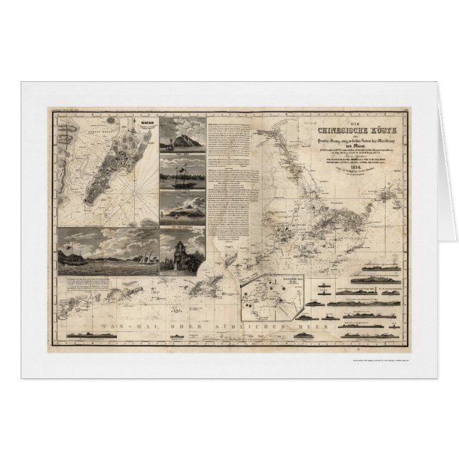 Cartão Mapa alemão de China com Guangdong e Macao 1834 (Frente Horizontal)