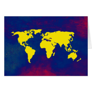 Cartão mapa amarelo do mundo