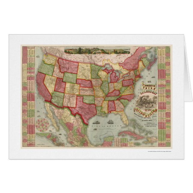Cartão Mapa americano 1872 da estrada de ferro da união (Frente Horizontal)