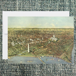 Cartão Mapa Antigo com Vista Panorâmica de Washington DC