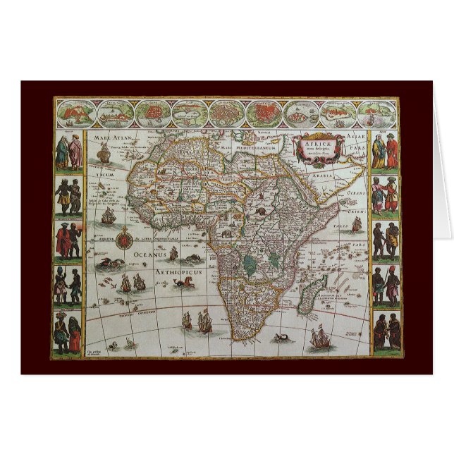 Cartão Mapa antigo da África por Blaeu, c.1635 (Frente Horizontal)