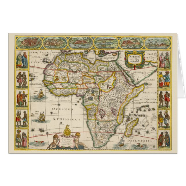 Cartão Mapa antigo da África por Hondius e Jansson (Frente Horizontal)