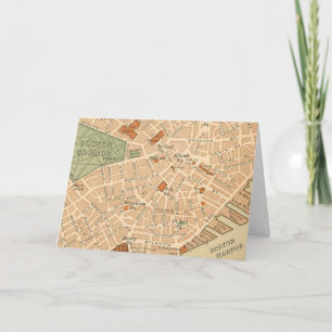 Cartão Mapa Antigo da Cidade de Boston