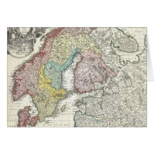 Cartão Mapa Antigo da Escandinávia (1730)