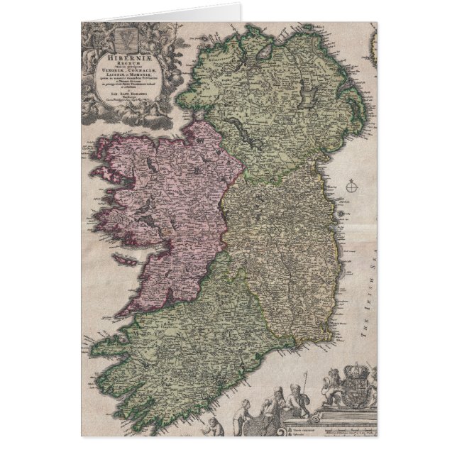 Cartão Mapa Antigo da Irlanda (1716) (Frente)