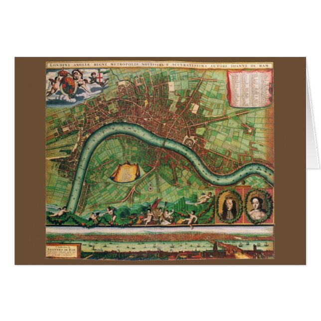 Cartão Mapa antigo da Rua Londres do século 17 (Frente Horizontal)