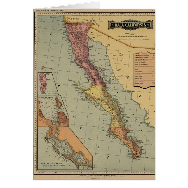 Cartão Mapa antigo de Baja California (Frente)