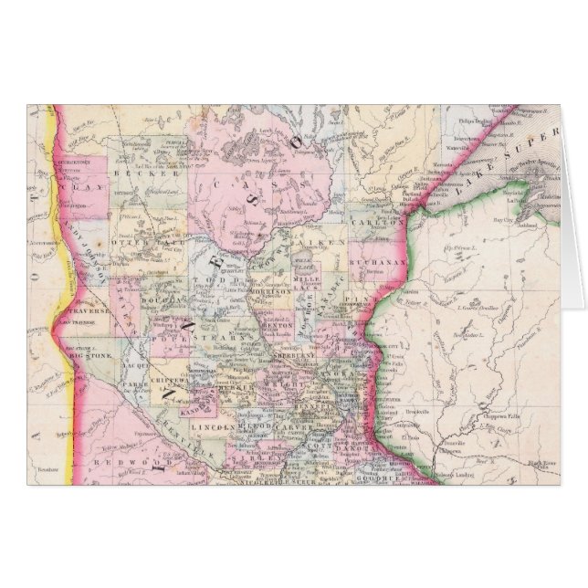 Cartão Mapa Antigo de Minnesota (1864) (Frente Horizontal)
