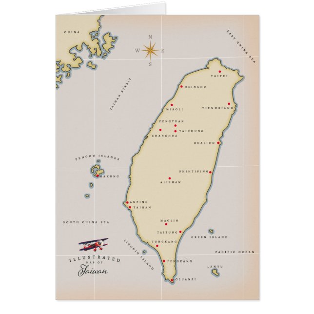 Cartão Mapa Antigo de Taiwan (Frente)