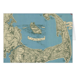 Cartão Mapa Antigo do Cabo Cod (1945)