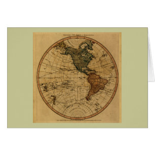 Cartão Mapa antigo do hemisfério ocidental de William