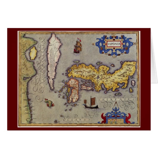 Cartão Mapa antigo do Japão por Mercator e Hondius (Frente Horizontal)