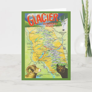 Cartão Mapa Antigo do Parque Nacional Glacier