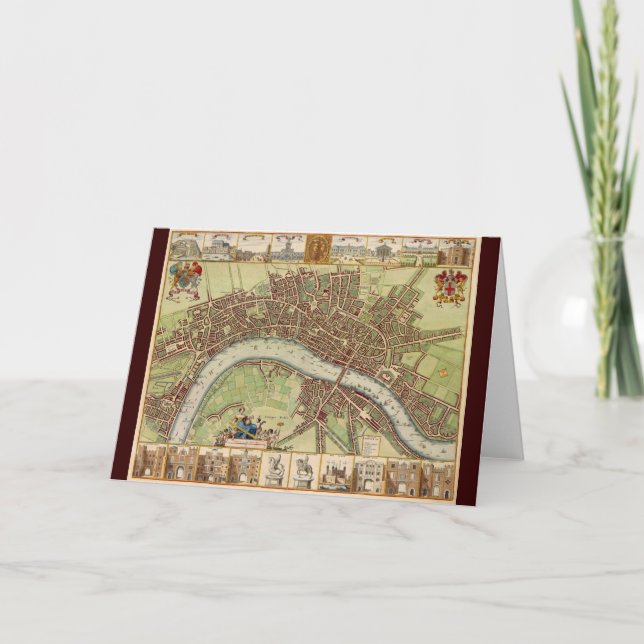 Cartão Mapa antigo do século XVII de Londres W. Hollar (Frente)