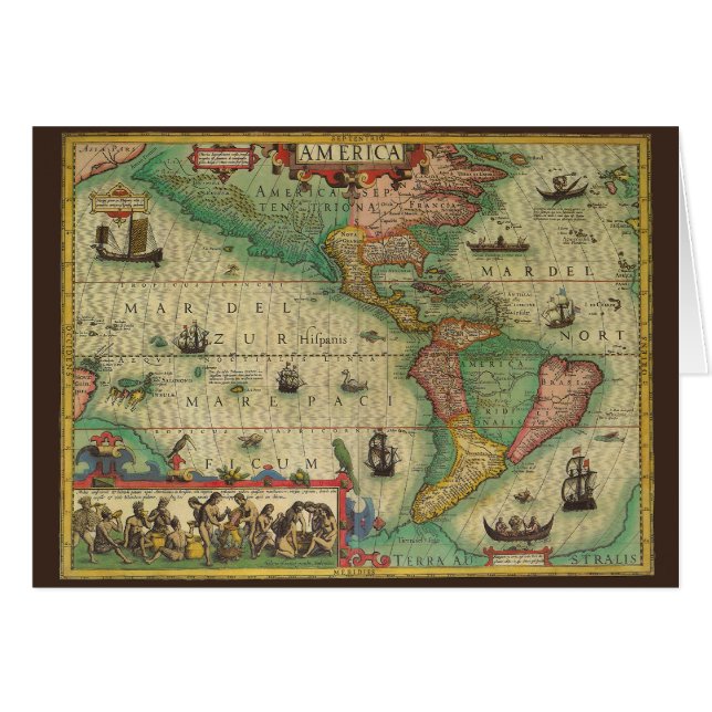 Cartão Mapa antigo mundial das Américas, 1606 (Frente Horizontal)