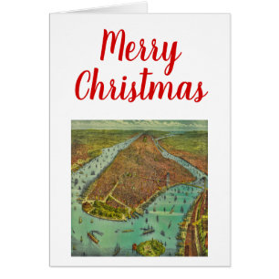 Cartão Mapa Antiquado de Nova Iorque Natal