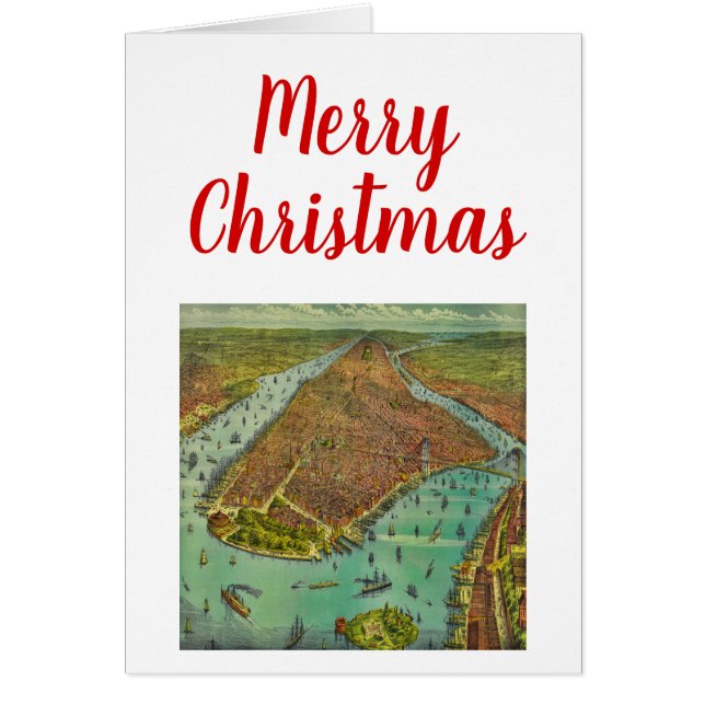 Cartão Mapa Antiquado de Nova Iorque Natal (Frente)