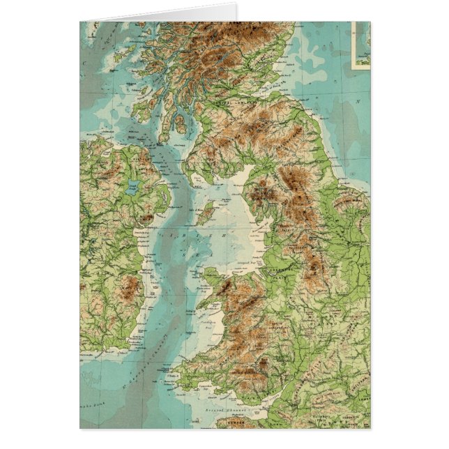 Cartão Mapa batitiorográfico das Ilhas Britânicas (Frente)