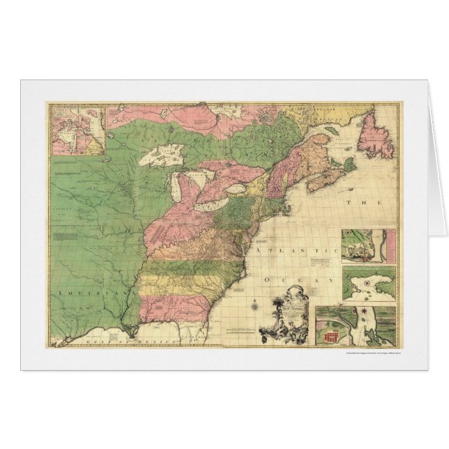 Cartão Mapa britânico 1755 de América do francês (Frente Horizontal)