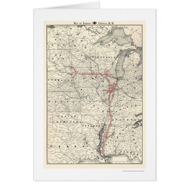 Cartão Mapa central 1892 da estrada de ferro de Illinois (Frente)