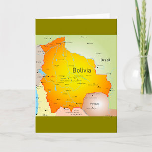Cartão Mapa da Bolívia com Cidades e Fronteiras