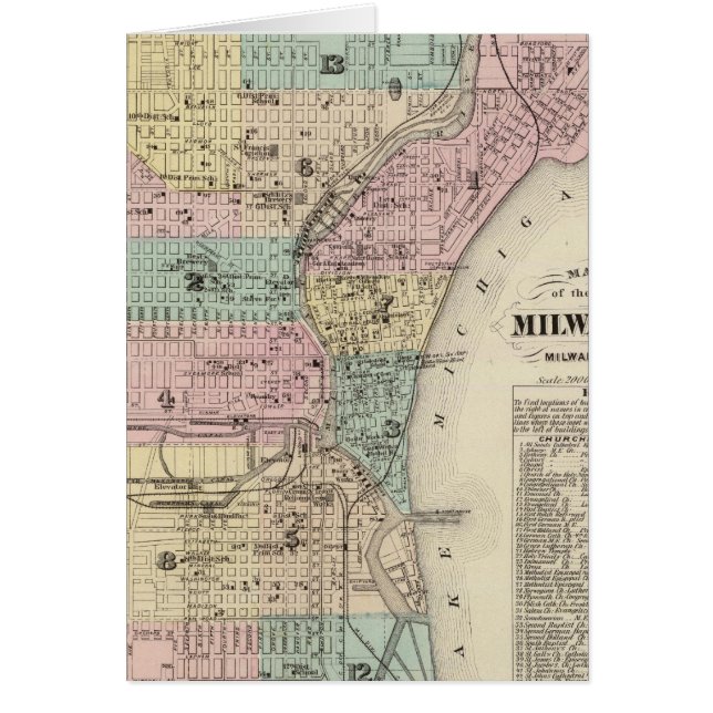 Cartão Mapa da Cidade de Milwaukee, Milwaukee Co (Frente)