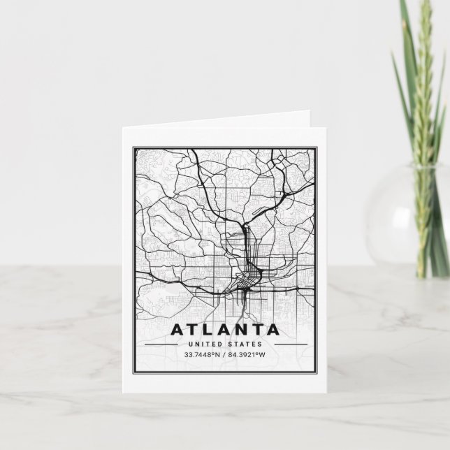 Cartão Mapa da Cidade do Viagem de Atlanta Georgia USA (Frente)