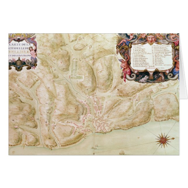 Cartão Mapa da cidade e da citadela de Bellisle (Frente Horizontal)