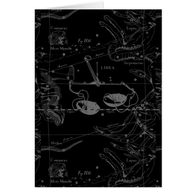 Cartão Mapa da Constelação de Libra Hevelius 1690 em Pret (Frente)